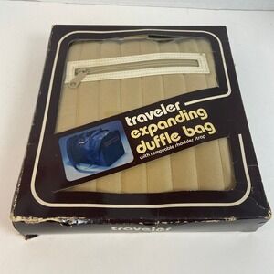 Vintage Traveler Expanding Duffle Bag Tan Nylon Folding Travel Gym Bag NIB